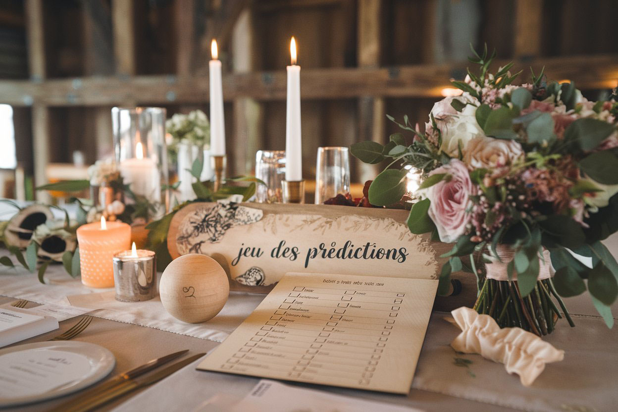 Jeu des prédictions pour occuper les invités à table lors d'un mariage.