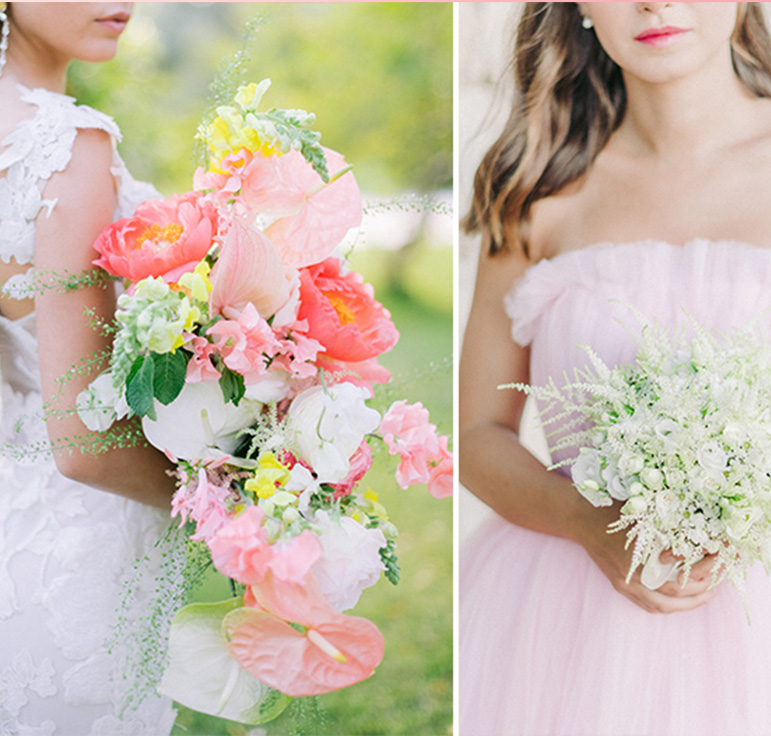 une mariée lance son bouquet avec les rubans